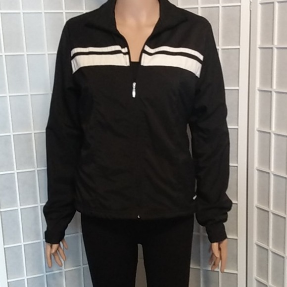 Nike Women Black White Stripe Track Jacket Athletic Full Zip Sportswear Size M - Picture 2 of 10